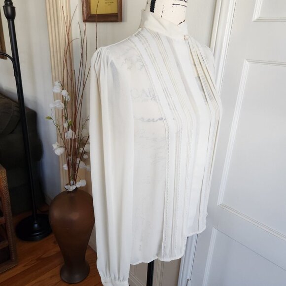 Alexandria Vintage Sheer Ivory Pleated Bouse Sz 8 - Picture 5 of 11